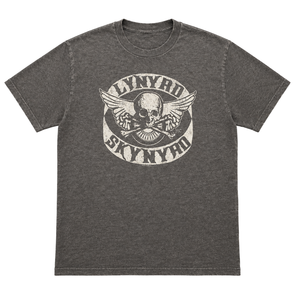 Winterland Lynyrd Skynyrd Skull Wings Biker Rock Band T-Shirt Gray faded Size M 1