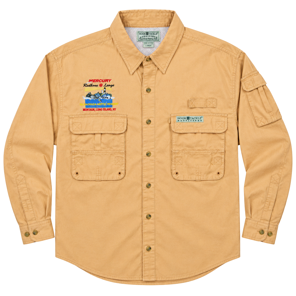 Hook & Tackle Long Sleeve Fishing Shirt Size L Montauk NY Long Island 1