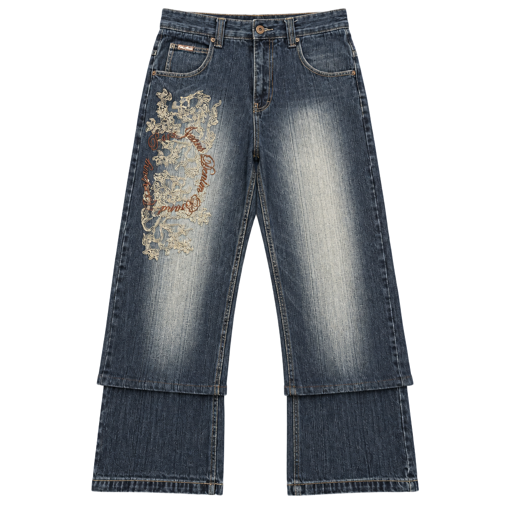 Paco Jeans Embroidered Baggy Dark Wash Denim Pants Y2K distressed 1
