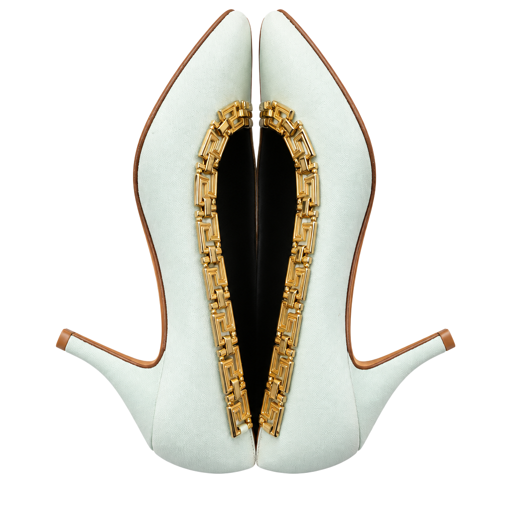 Gianni Versace Leather Gold Greek Key Accent Pumps Light Blue EU 36.5 / US 6 1
