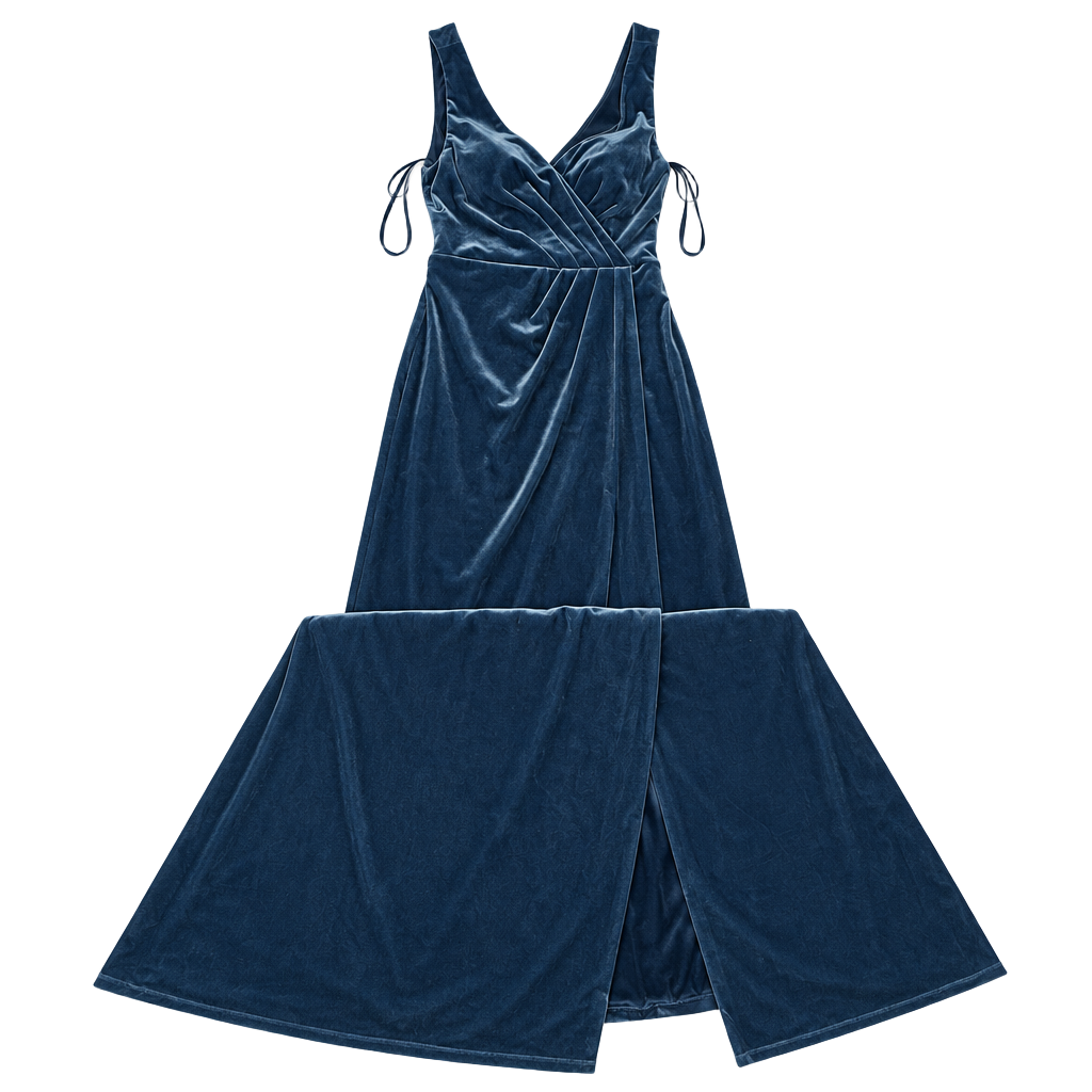 Revelry Velvet Long Dress Size 6 Blue Wrap Formal Bridesmaid Maxi 1