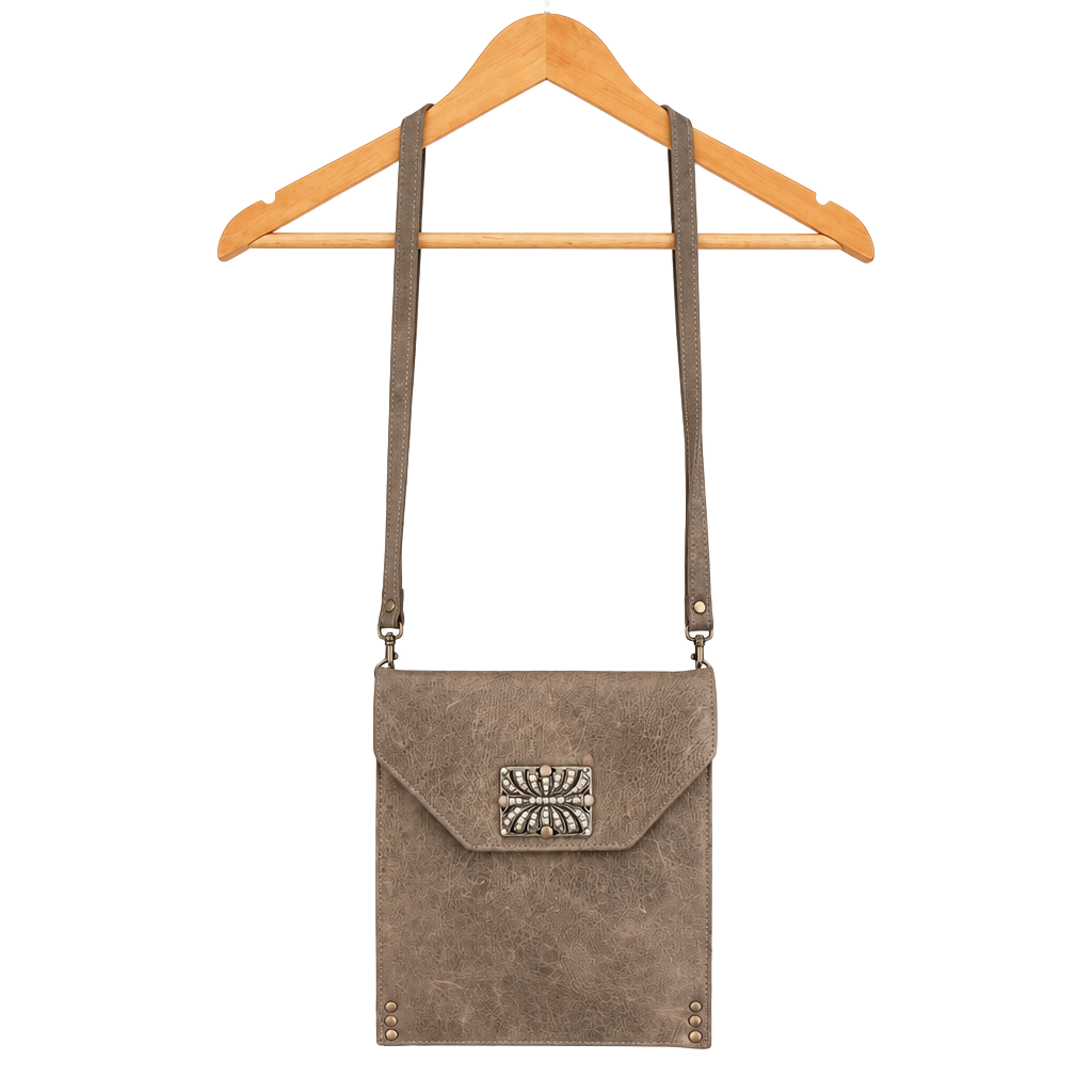 Kbd Studio Leather Crossbody Bag Grey Rhinestone Clasp 1