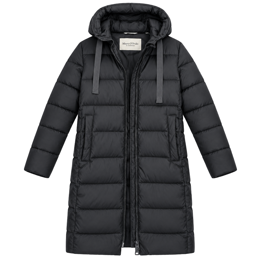 Marc O'Polo Puffer Coat Size 38 Navy Blue Hooded Long Padded 1
