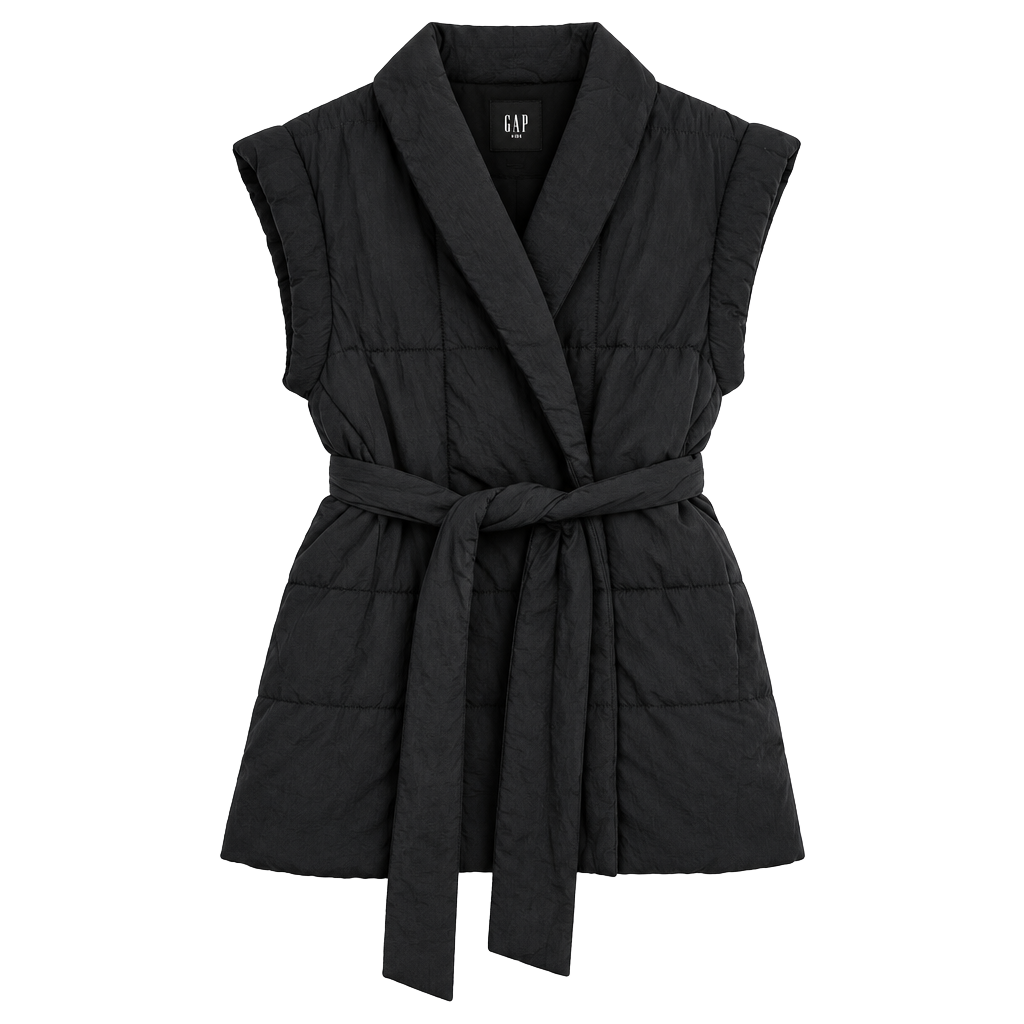 Gap Duvet Wrap Puffer Vest Size XXS Black Quilted Belted Jacket 1