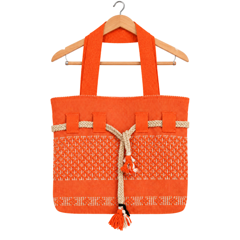Handmade Woven Tote Bag Orange Handbag Mexican Artisan 1