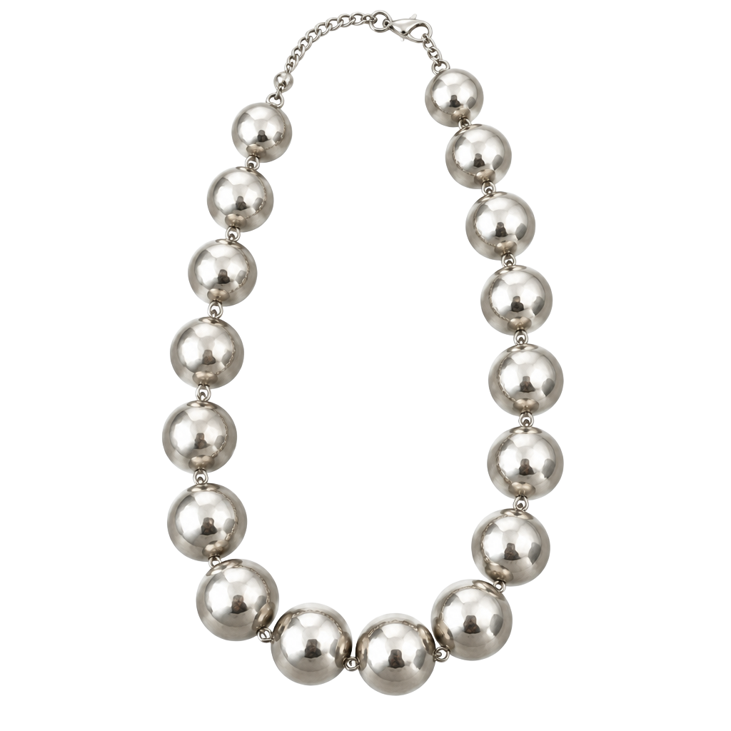 Marvella Vintage Silver Tone Beaded Ball Necklace 18.5 Inches 1
