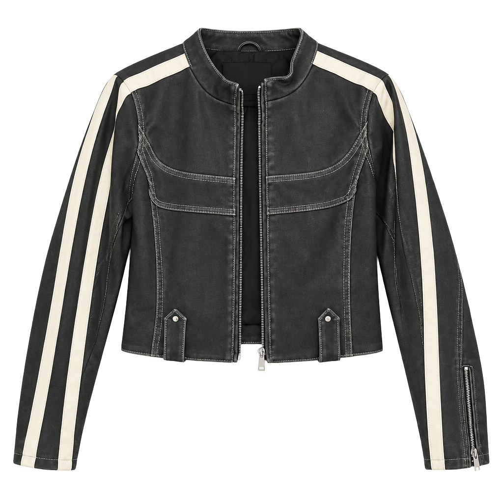 Urban Outfitters Moto Jacket Size S-P Black Faux Leather Racer 1