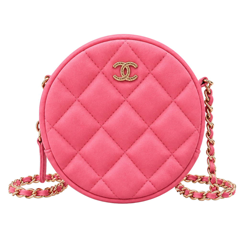 Chanel Pink Quilted Leather Round Flap Bag with Chain Strap 1