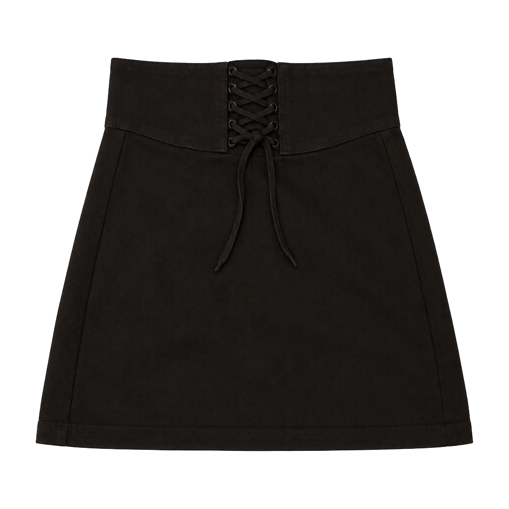 Express Corset Waist Denim Skirt Size 4 Black Lace-Up Mini Skirt 1