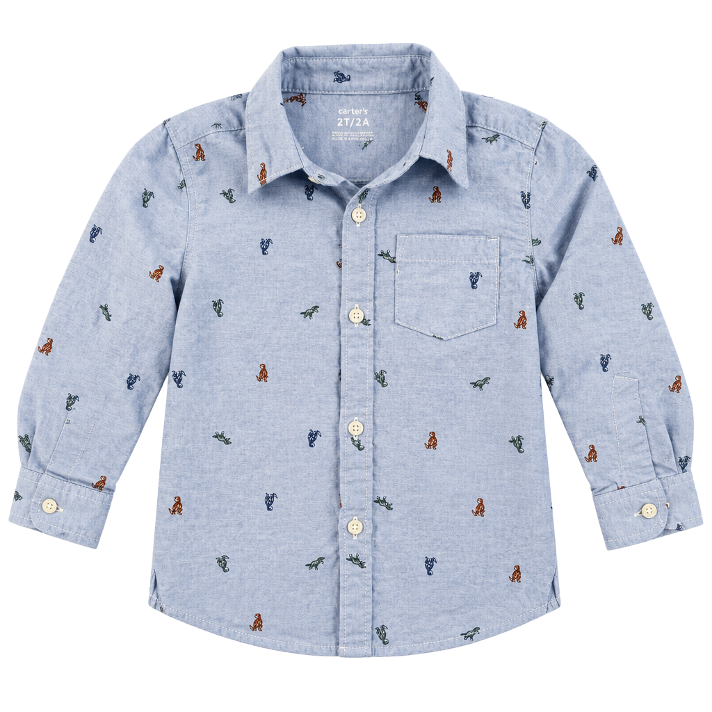 Carter's Dinosaur Button Down Shirt Size 4T Blue 1