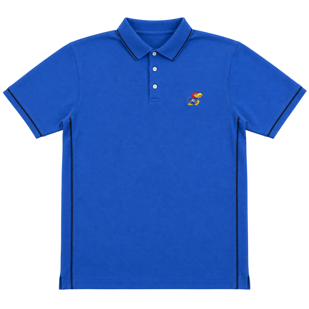 Cutter & Buck Kansas Jayhawks Polo Shirt Size L Blue Embroidered Logo 1