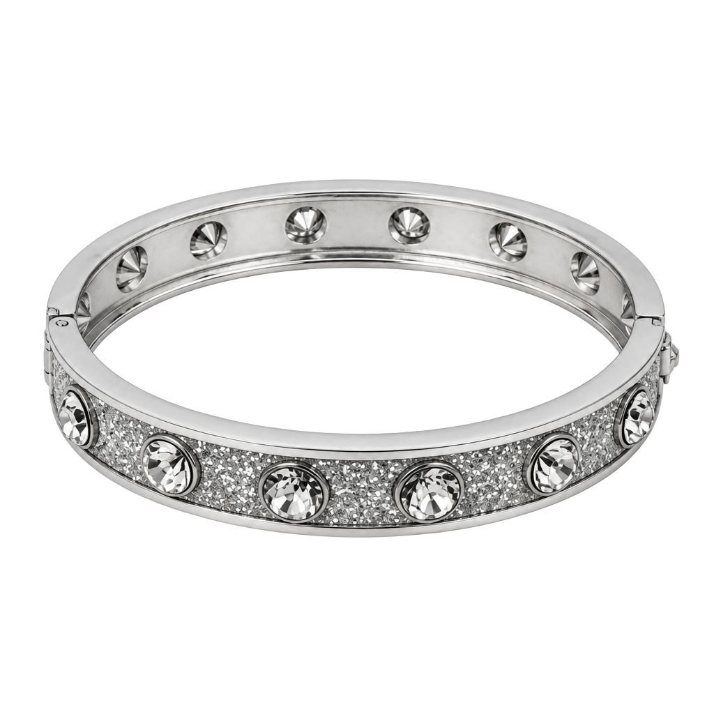 Silver Hinged Bangle Bracelet Crystal Rhinestone Glitter 1