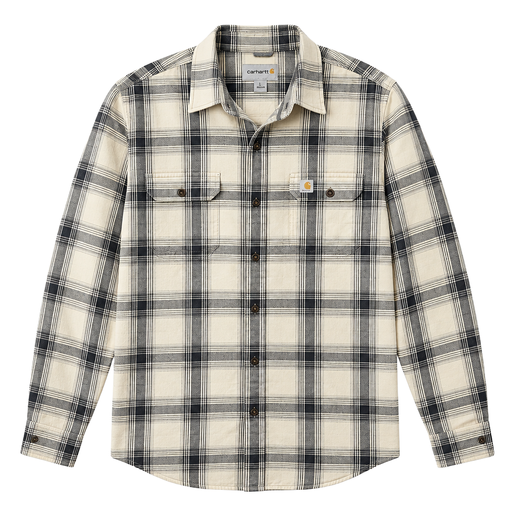 Carhartt Plaid Flannel Shirt Size 2XL Tall Cream Black Long Sleeve 1