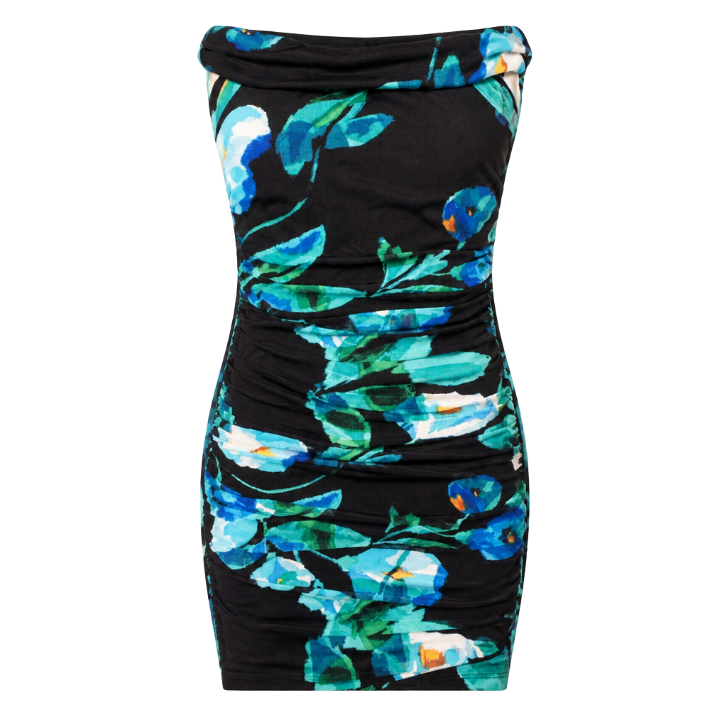 Premier Amour Floral Ruched Bodycon Dress Size 10 Cowl Neck 1