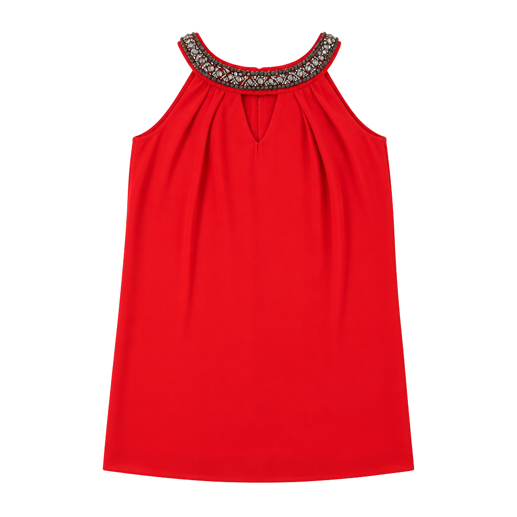 BCX Dress Shift Dress Size XS Red Halter Jeweled Neckline 1