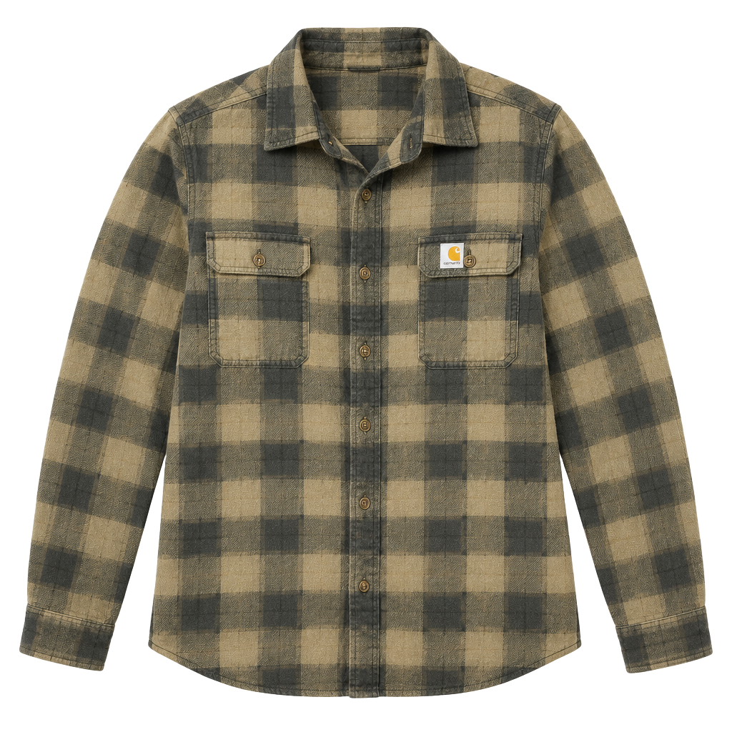 Carhartt Plaid Flannel Shirt Size 2XL Tall Brown Gray Button-Up Long Sleeve 1