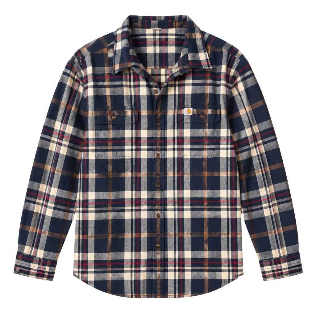 Carhartt Hubbard Plaid Long-Sleeve Shirt Size 2XL Navy Blue Heavyweight 1