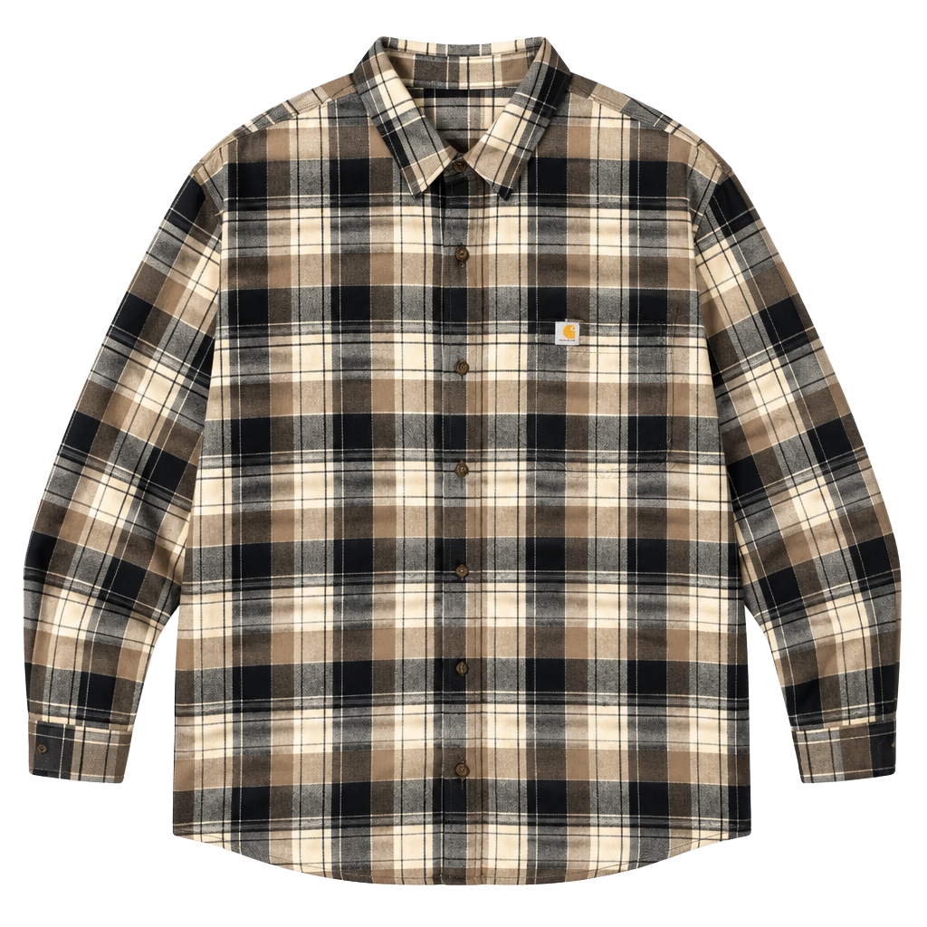 Carhartt Plaid Flannel Shirt Size 2XL Relaxed Fit Brown Black 1