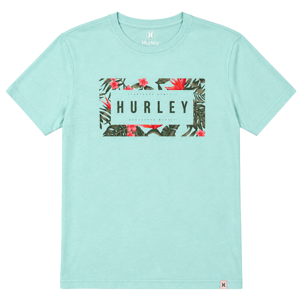 Hurley Graphic T-Shirt Size S Light Blue Floral Short Sleeve Tee 1
