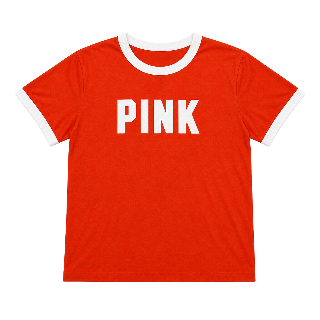 Victoria's Secret PINK Logo Campus Ringer Tee Orange White Trim XL 1