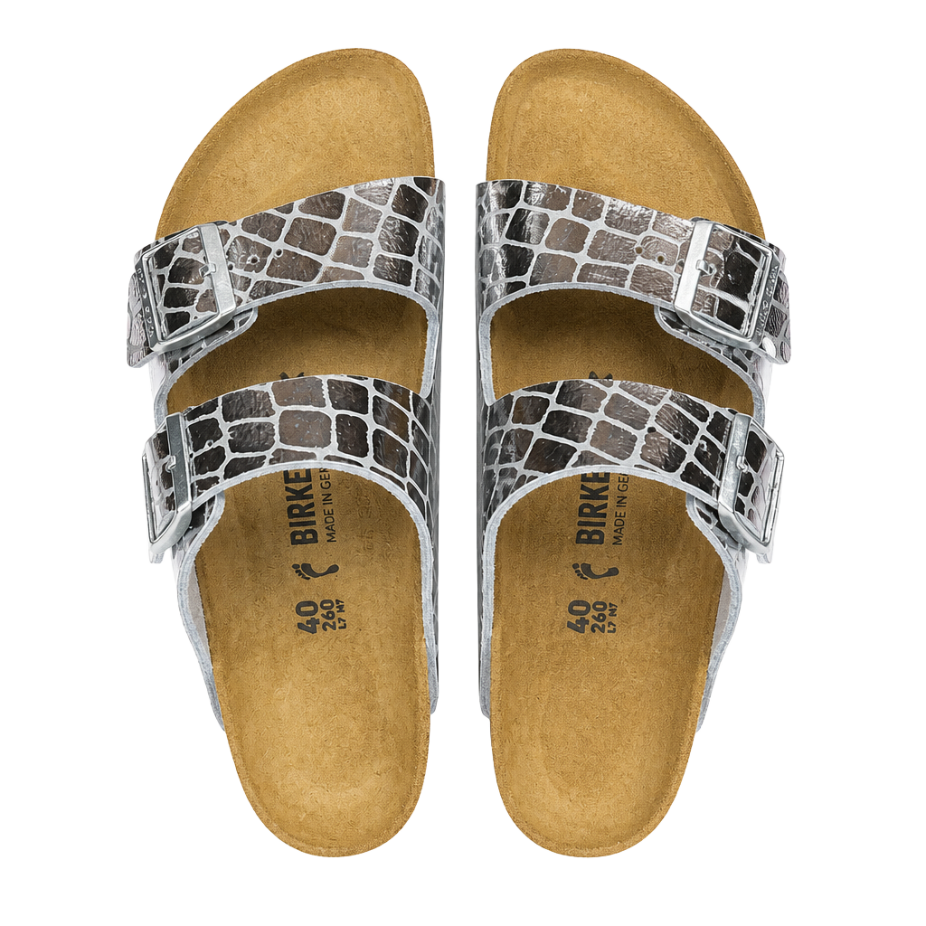 Birkenstock Arizona Gator Gleam Silver Metallic Sandals Size 40 1