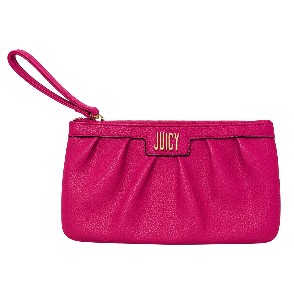 Juicy Couture Hot Pink Pebbled Leather Ruched Wristlet Clutch 1