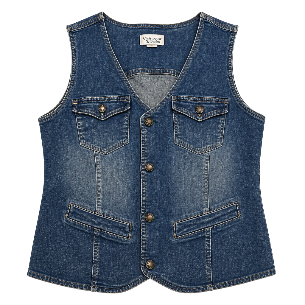 Christopher & Banks Women's Stretch Denim Vest Blue Button Down Sleeveless Size S 1
