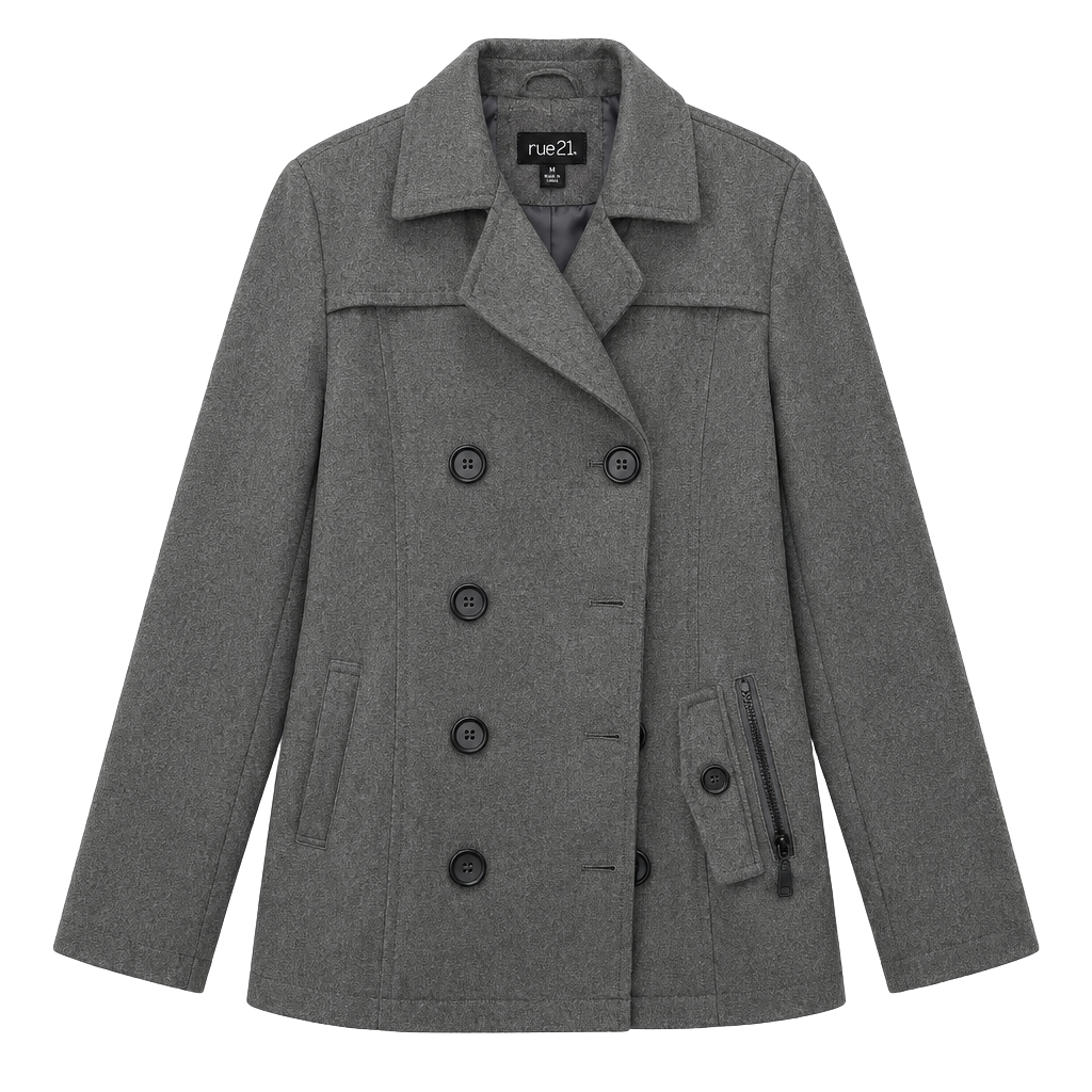 Rue21 Pea Coat Size L Gray Double Breasted Jacket 1