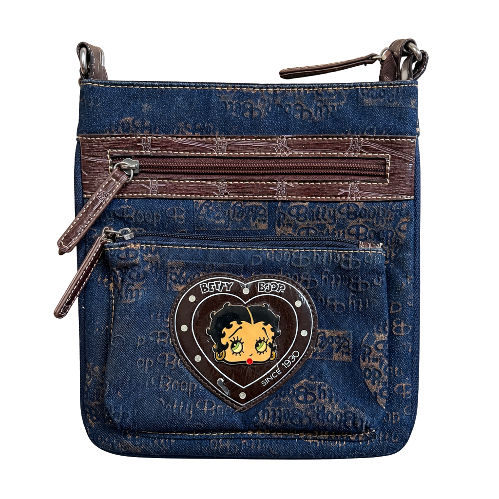 Vintage Betty Boop Crossbody Bag Denim Blue Brown Y2K Heart Since 1930 1