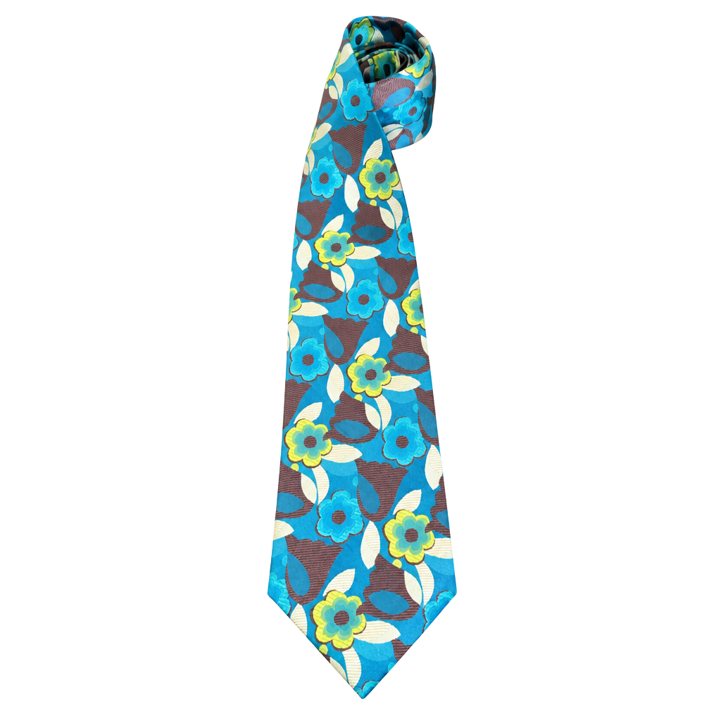 Verse 9 Silk Tie Blue Yellow Floral Retro Necktie 1