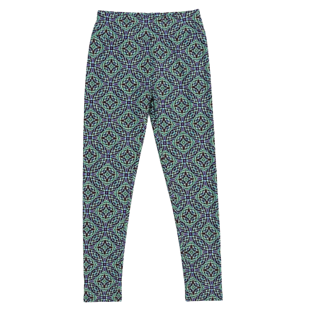 LuLaRoe One Size OS Leggings Green Purple Tribal Geometric Medallion Print 1