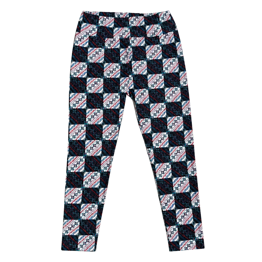 LuLaRoe One Size (OS) Leggings Black and White Geometric Patchwork Pattern 1