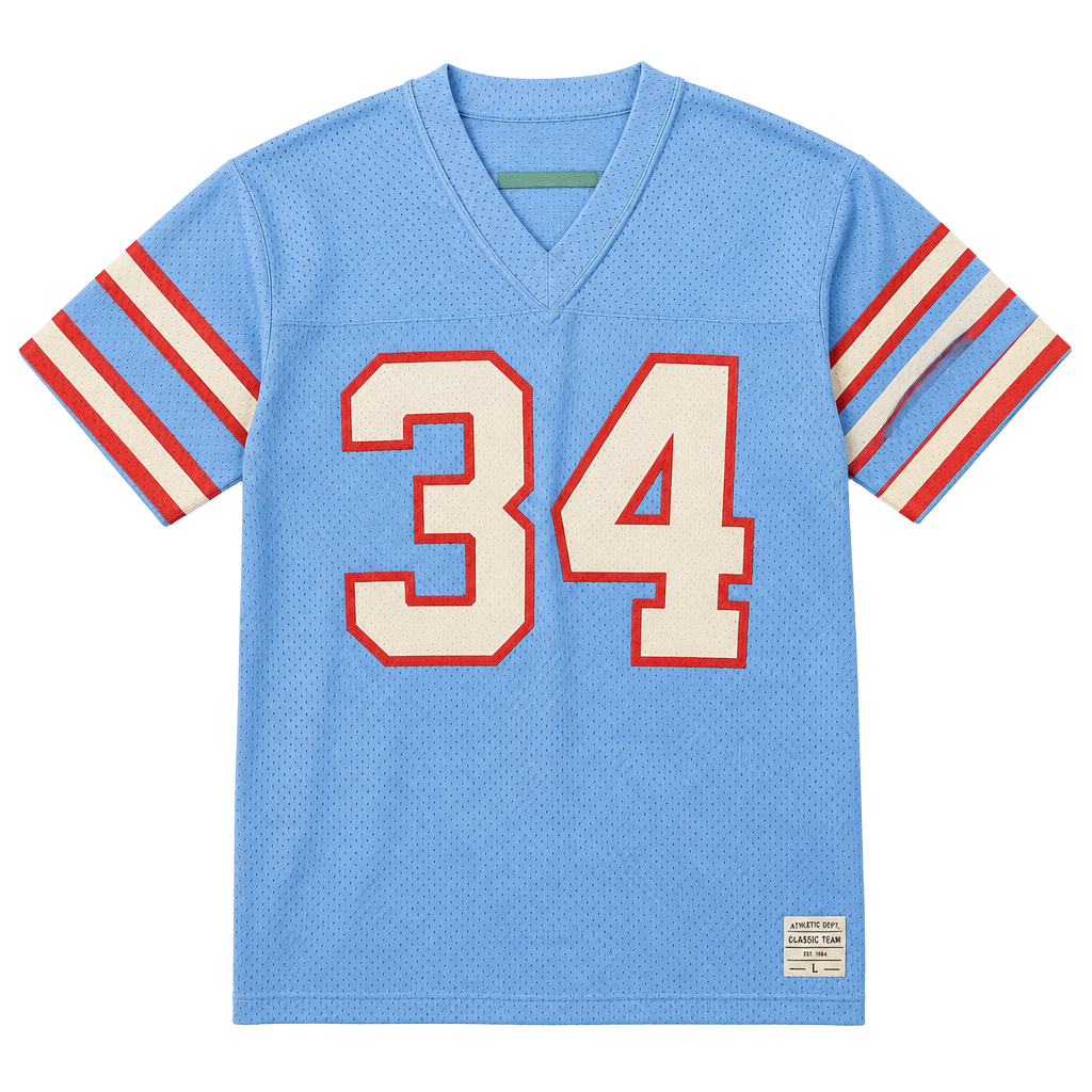 Sand-Knit Earl Campbell Houston Oilers 34 Jersey Light Blue Vintage 1