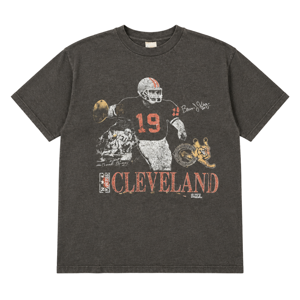 Stedman Vintage Cleveland Football T-Shirt XL (46-48) Black Graphic Tee 1