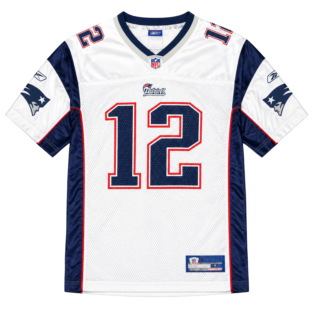 Reebok Tom Brady #12 New England Patriots White Away NFL Jersey Youth Size Large (14-16) 1