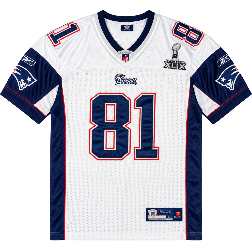 Reebok NFL Patriots Aaron Hernandez 81 Super Bowl XLVI Jersey Size 52 White 1