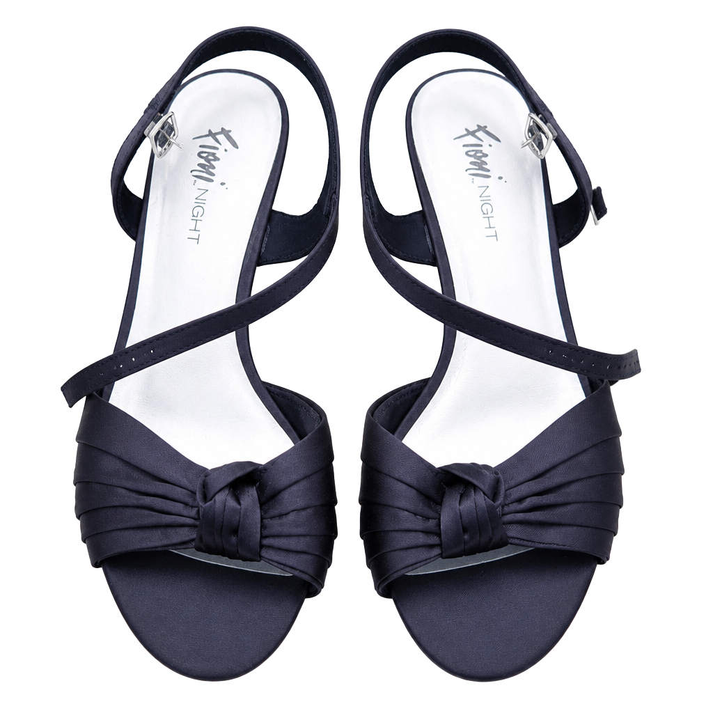 Fioni Night Black Satin Knot Ankle Strap Heels Size 8.5W 1