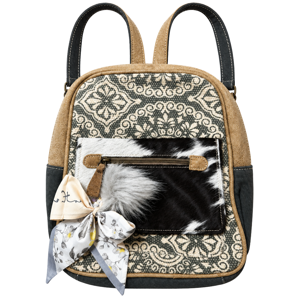 Myra Bag Canvas and Cowhide Leather Western Backpack 1