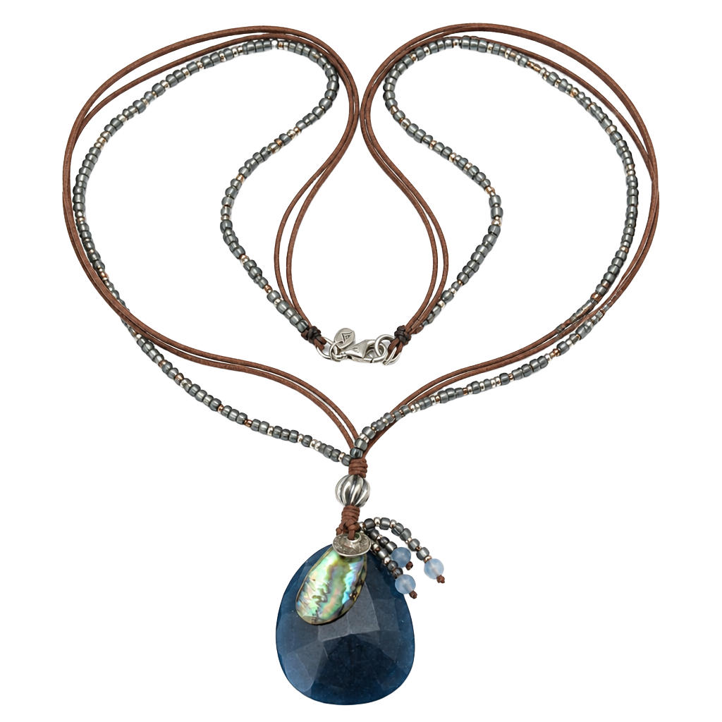 Silpada Indigo Mood Sterling Silver Blue Quartzite Shell Glass N2227 Necklace 1
