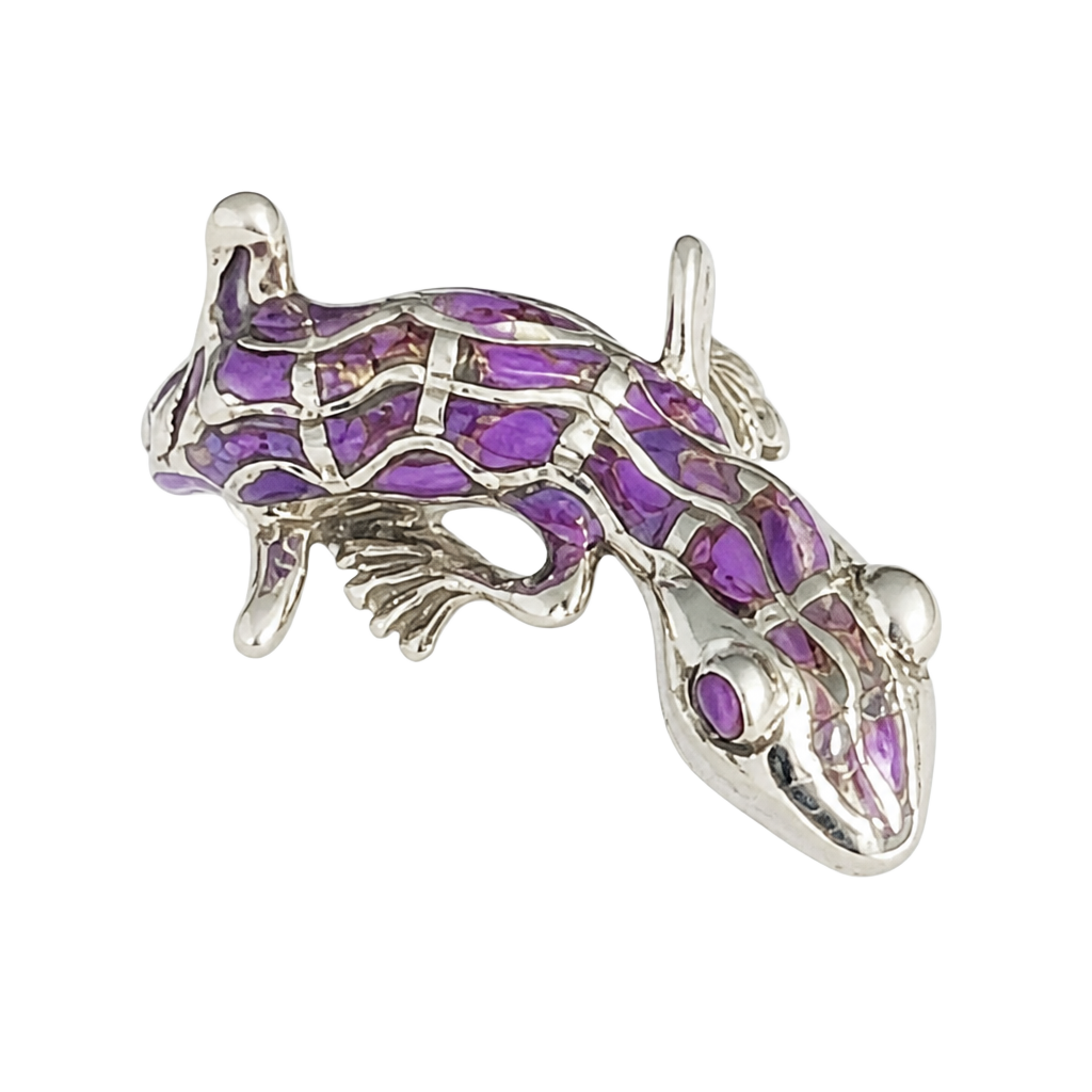 Sterling Silver Purple Mojave Turquoise Inlay Lizard Gecko Ring Size 7 1
