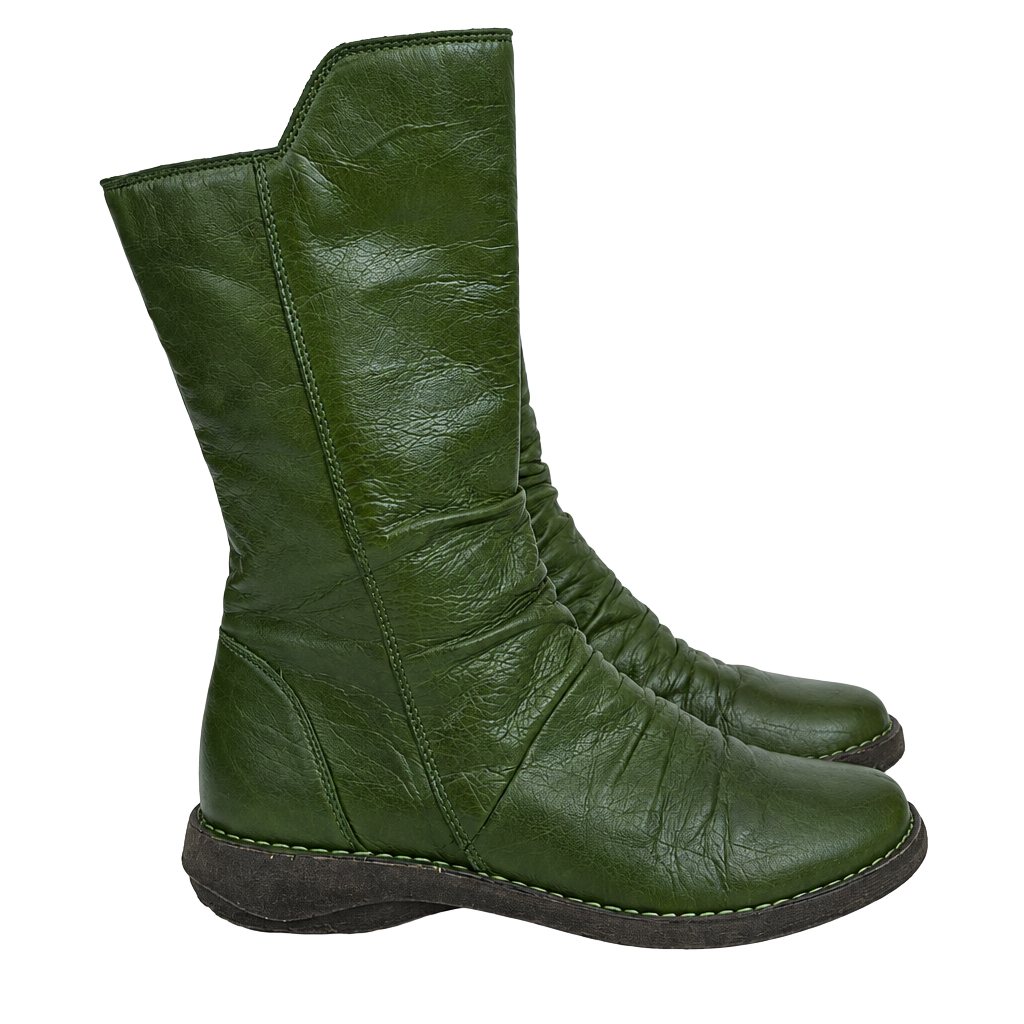 Miz Mooz Parnell Size 37 Green Leather Ruched Mid Calf Boots 1