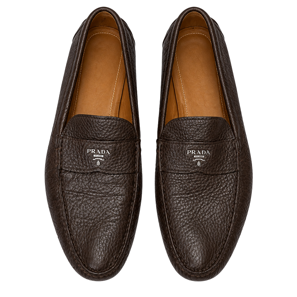 Men’s Prada Brown Pebbled Leather Driving Loafers Size 12 1