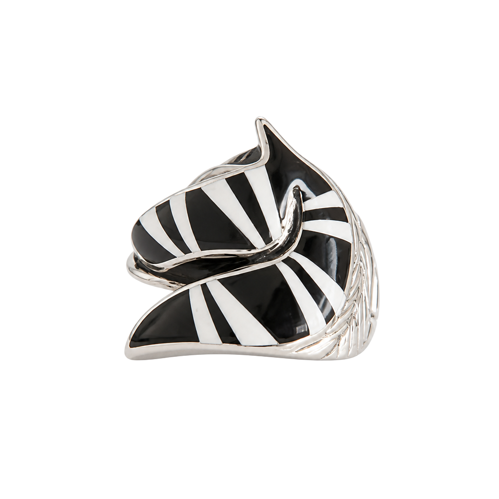 Vintage Sterling Silver Horse Ring with Black Onyx & Howlite Inlay – Size 9 1