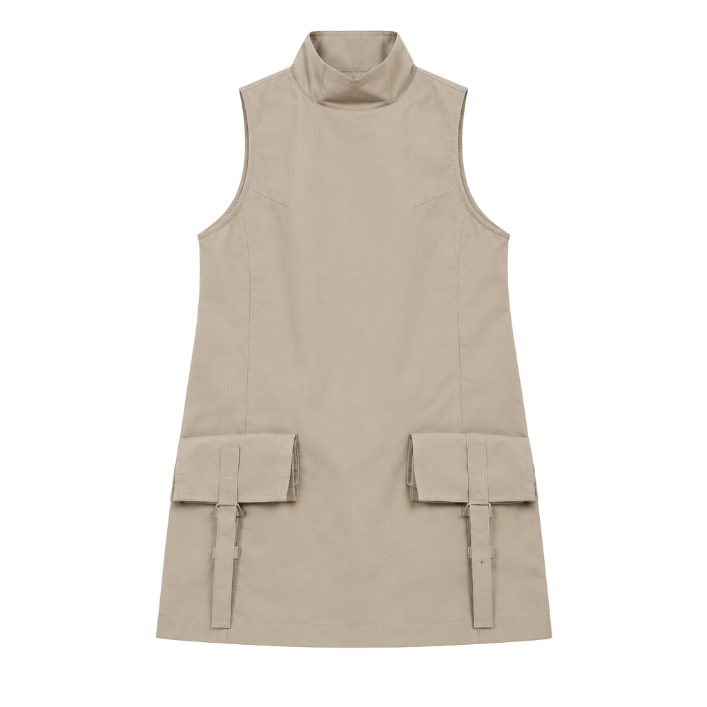 Open Yy Cargo Pocket Mini Dress Size M Beige 1