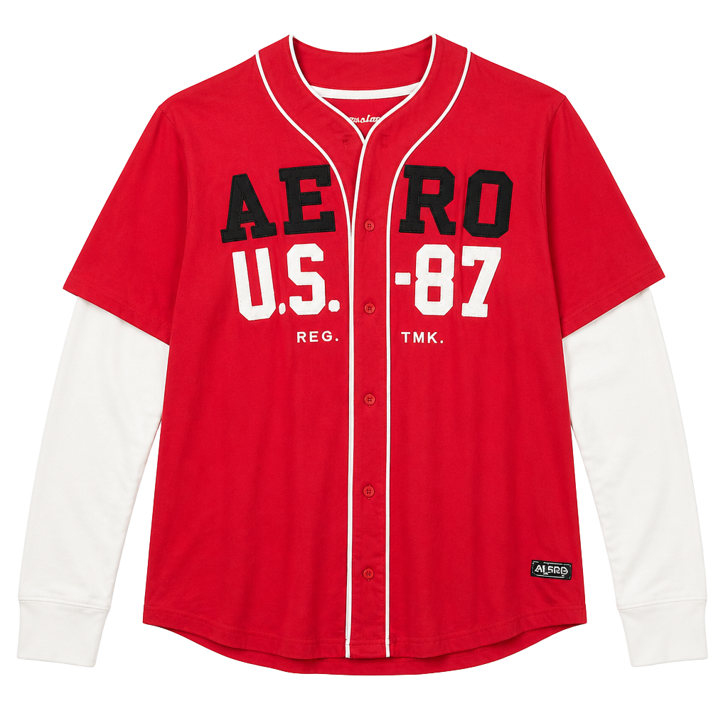 Aeropostale Layered Baseball Jersey Shirt Red 1