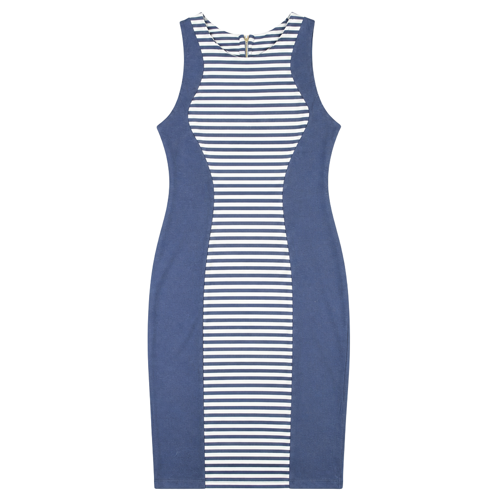 Poof Couture Navy Blue Striped Illusion Bodycon Sheath Dress 2X 1
