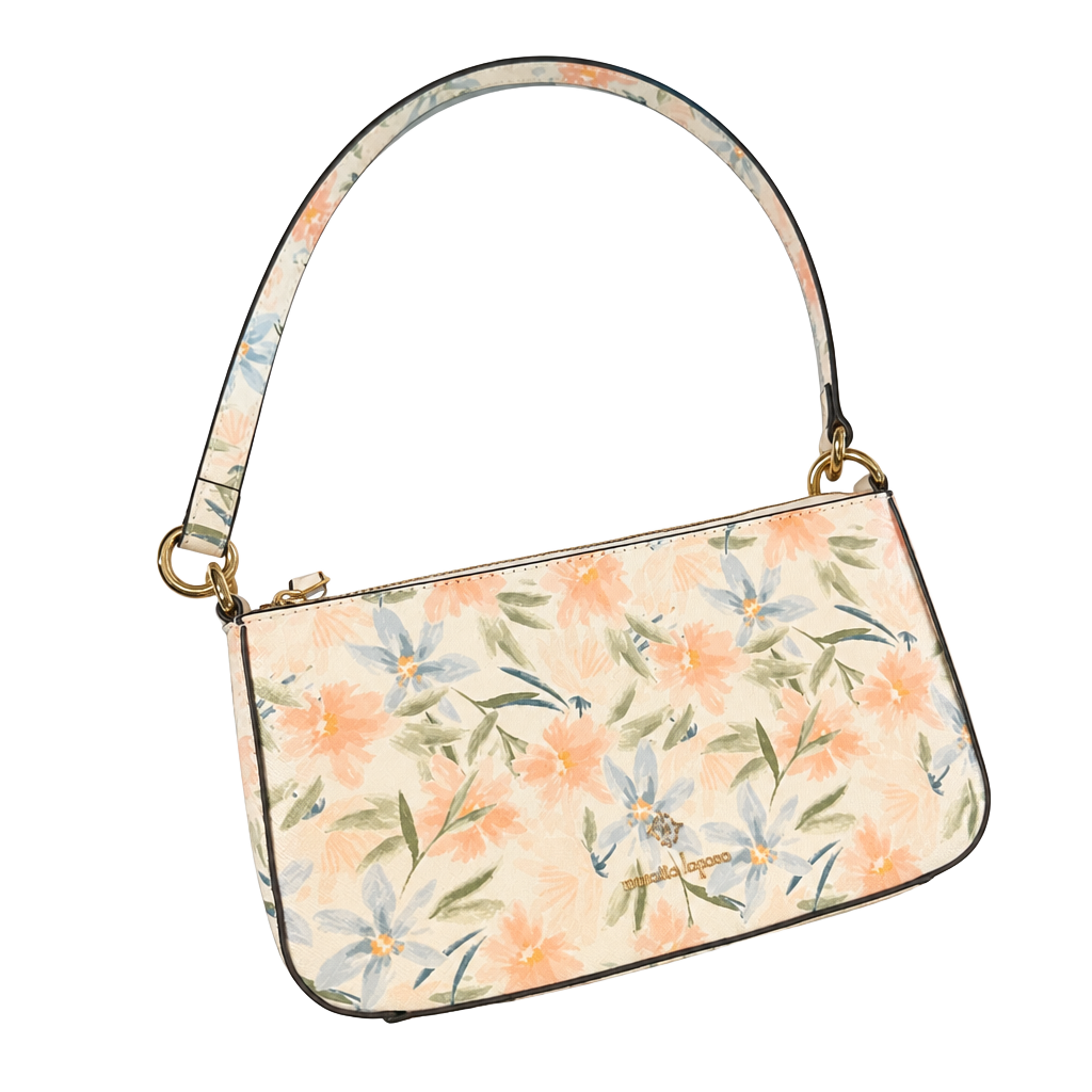 Nanette Lepore Floral Baguette Shoulder Bag Pastel Pink Blue EUC 1