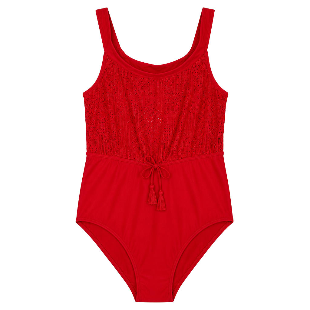 Swim by Cacique Red Lace Overlay One-Piece Swimsuit Size 46D 1