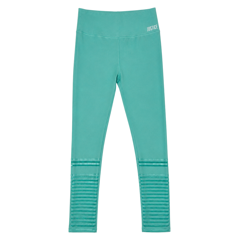 Justice Active Girls Mesh Moto Stripe Leggings Size 14/16 Aqua Mint 1