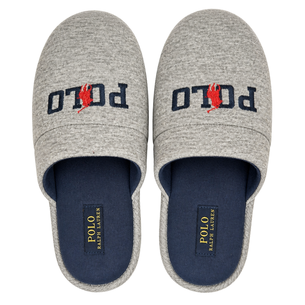 Polo Ralph Lauren Men's Klarence Jersey Scuff Slippers in Gray/Navy 1